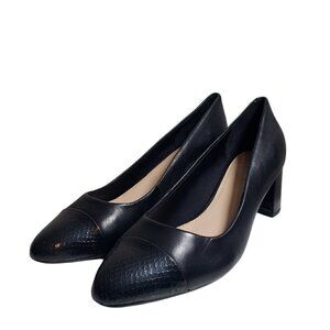 Easy Spirit Womens Black Leather Almond Toe Slip On Pump Block Heels Shoes Sz 9M